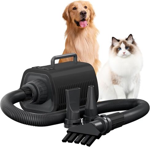 Dog Blow Dryer Quick-Drying, Ionic Dog Hair Dryer Blower with Heater, High Velocity Dog Dryer for Pet Grooming, Cat Dryer, 9 Heat & Speed Settings, 3 Nozzles - Grey in Saudi Arabia