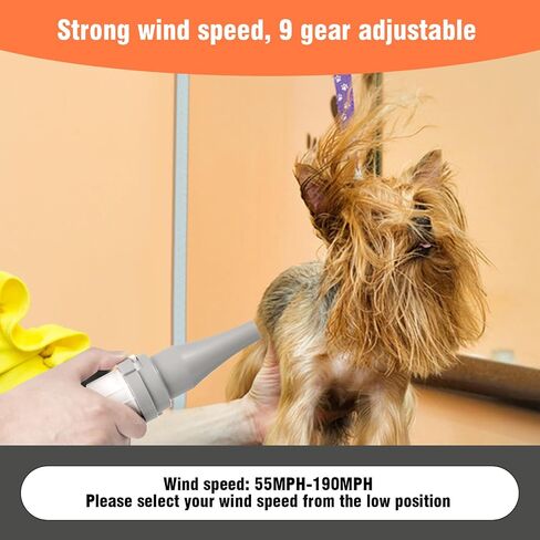 Dog Blow Dryer Quick-Drying, Ionic Dog Hair Dryer Blower with Heater, High Velocity Dog Dryer for Pet Grooming, Cat Dryer, 9 Heat & Speed Settings, 3 Nozzles - Grey in Saudi Arabia