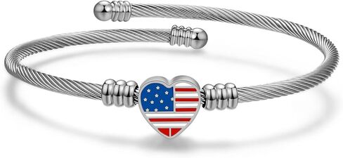 Jude Jewelers Stainless Steel Heart Charm Cable Wire Style USA Flag Independence Day Bangle Bracelet in Kuwait