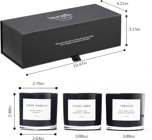 Box of Scented Candles for Men - Aromatherapy Candle Set of 3 Scented Soy Candles with Tobacco, Clean Linen & Cedar Vanilla Scents - Masculine Candle Pack for Men - Mens Candle in Navy Box in Saudi Arabia