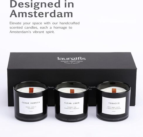 Box of Scented Candles for Men - Aromatherapy Candle Set of 3 Scented Soy Candles with Tobacco, Clean Linen & Cedar Vanilla Scents - Masculine Candle Pack for Men - Mens Candle in Navy Box in Saudi Arabia