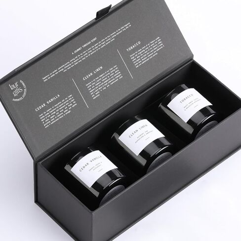 Box of Scented Candles for Men - Aromatherapy Candle Set of 3 Scented Soy Candles with Tobacco, Clean Linen & Cedar Vanilla Scents - Masculine Candle Pack for Men - Mens Candle in Navy Box in Saudi Arabia