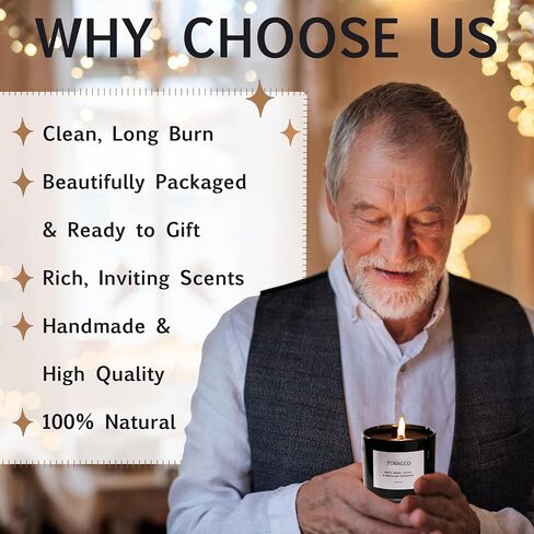 Box of Scented Candles for Men - Aromatherapy Candle Set of 3 Scented Soy Candles with Tobacco, Clean Linen & Cedar Vanilla Scents - Masculine Candle Pack for Men - Mens Candle in Navy Box in Saudi Arabia