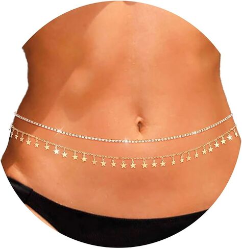 ELABEST Layered Belly Chain Rhinestone Waist Chain Adjustable Waist Jewelry for Women in Saudi Arabia