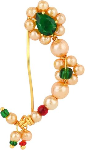 I Jewels Gold Plated Indian Wedding Bollywood Non Piercing White Pearl Nath Clip-On Nose Pin for Women in Saudi Arabia