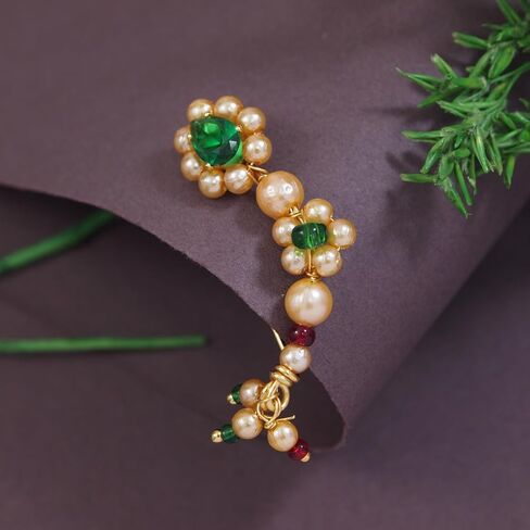 I Jewels Gold Plated Indian Wedding Bollywood Non Piercing White Pearl Nath Clip-On Nose Pin for Women in Saudi Arabia