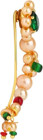 I Jewels Gold Plated Indian Wedding Bollywood Non Piercing White Pearl Nath Clip-On Nose Pin for Women in Saudi Arabia