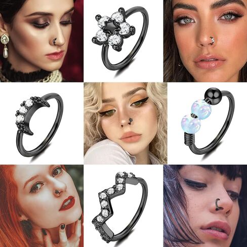 ORAZIO 9Pcs 20G Hoop Nose Rings Paved CZ Stainless Steel Nose Hoops for Women Men Silver Rose Gold Plated Nose Piercings Jewelry Opal Nose Rings Hoops 8mm in Kuwait