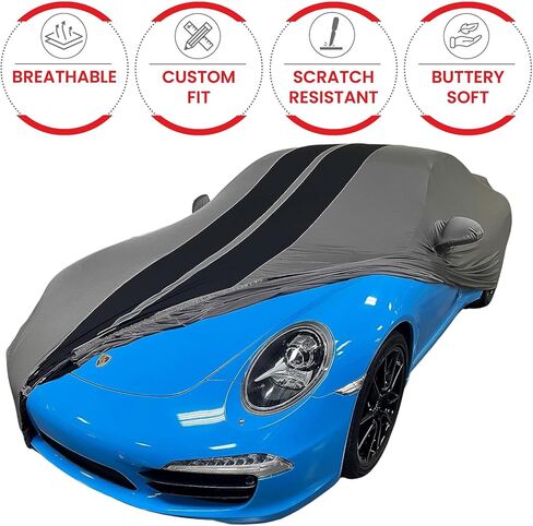 غطاء سيارة Porsche الداخلي - الساتان المطاطي Ultraguard متوافق مع 1999-2025 Porsche 911 Coupe Carrera Targa Turbo GTS، Cayman & Boxster - المقاس المخصص النهائي (خطوط سوداء/رمادية داكنة) in Kuwait