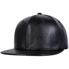 FREEBIRD99 Faux Leather Flat Bill Brim Hip Hop Baseball Cap Ajustable Snapback Hat (US, Numeric, 7, 7 1/2, Black)