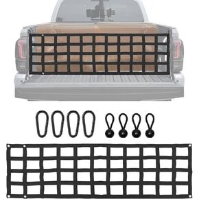Tailgate Net for Pickup Truck Bed, Black 58.86x17.32in Mesh Tail Gate with Heavy Duty Carabiner & Elastic Rope for Full Size Truck Cargo Trucks Bed Divider Truck Bed Netting