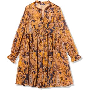 Tommy Hilfiger Women's Long Sleeve Keyhole Paisley Print Chiffon Dress