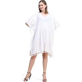 Women's Summer New Years Dresses V Neck Cotton Ruffle Tiered Sleeveless Flowy A Line Dress
