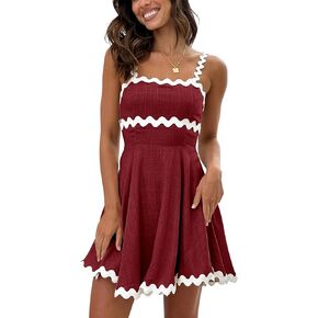 Senllen Summer Dresses for Women 2024 Casual Square Neck A-line Sundress with Rickrack Straps Sleeveless RIC Rac Mini Dress