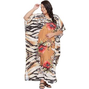 Oussum Women Casual Kaftan Plus Size Long Dubai Caftan Beach Polyester Maxi House Dress for Ladies