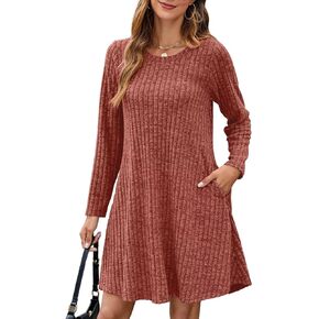 BELAROI Sweater Dress Plus Size Dresses for Curvy Women Fall Dresses Crew Neck Long Sleeve Tshirt Dress with Pockets
