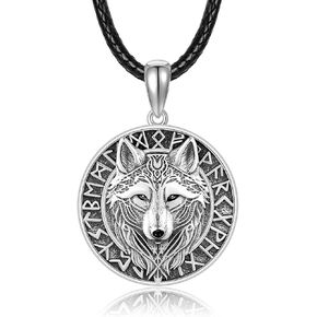 Wolf Necklace S925 Sterling Silver Wolf Pendent Viking Necklace for Men