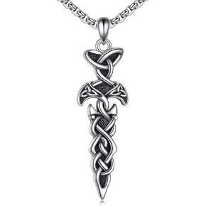 Crow Skull Necklace for Men 925 Sterling Silver Skull Pendant Necklace Raven Necklace Celtic Sword Jewelry Gift