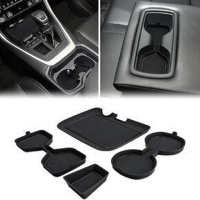 Auovo 3D Cup Holder Insert Liners Compatible with Toyota RAV4 Accessories 2025 2024 2023 2022 2021 2020 2019 Car Custom Cup Holder Mats Pads 4-pc Set (Dark Blue Trim)