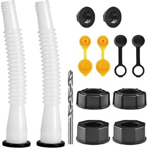 Gas Can Spout Replacement, Replacement gas can spout, Gas Can Nozzle, For most 1/2/5/10 gallon oil can. The nozzle is soft and flexible to use. With vent cap, Seals, Fuel tank caps, Base cap (2 Kit)