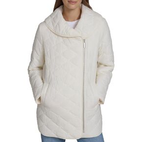 Andrew Marc Women's Tunic Length Foldover Collar Quilted Jacket