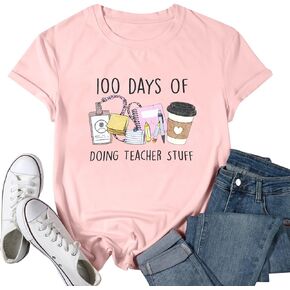 100 Day of School Shirt: Women Teacher Shirts Funny Teaching Life Graphic Tees Casual Short Sleeve Crewneck Outfits
