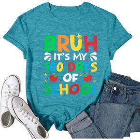 100 Day of School Shirt: Women Teacher Shirts Funny Teaching Life Graphic Tees Casual Short Sleeve Crewneck Outfits