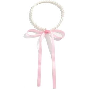 Pearl Choker with Ribbon Bow Necklace for Women Bowknot Pearl Necklace Ribbon Long Necklace Trendy Jewelry for Women