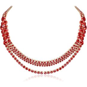 Flyonce Sparkly Crystal Choker Necklaces for Women, Rhinestone 3 Layered Strand Collar Necklace Costume Statement Jewelry for Wedding Party