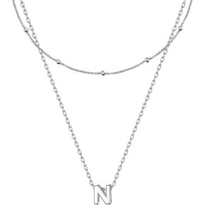 ChicSilver Layered Initial Necklace for Women Girls 925 Sterling Silver Dainty Satellite Chain Choker Initial Pendant Necklace