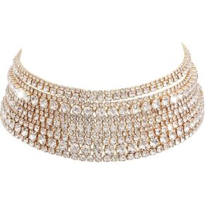 Flyonce Rhinestone Choker Necklaces for Women Sparkly Crystal Statement Glitter Necklace Jewelry Gifts for Wedding Bridal Bridesmaid