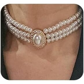 Vintage Dainty Gold Sexy Rhinestones Pearls Chunky Short 1920s Choker Necklace Chain Multilayer Choker Pendant Necklaces Prom Party Bar for Women