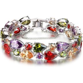 Women Bracelet Gemstone Peridot Amethyst Garnet Morganite Links Bracelets Bridal Jewelry (Bracelet 7 Inch)