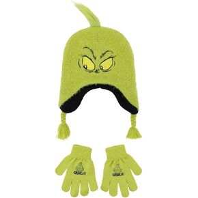 The Grinch Big Face 2-Piece Beanie Youth Hat & Magic Gloves Set