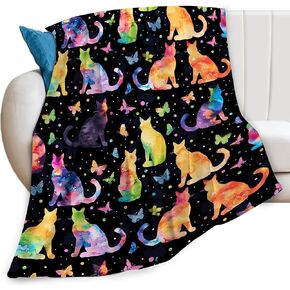 Colorful Cat Butterfly Throw Blanket Cute Animal Print Blankets Gifts for Couch Sofa Bed Stuff Decor Soft Cozy Lightweight Fleece Plush Flannel Bedding for Lover Men Women Girls Adults 40"x50"