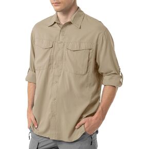 Men's Sun Protection Fishing Shirts Long Sleeve UPF 50+ UV Quick Dry Travel Hiking Safari Shirts with Zipper, 5079, Army Green,M