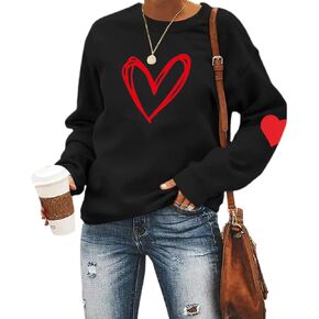 عيد الحب البلوز المرأة الأحمر الحب القلب الجرافيك Crewneck كم طويل قمصان عيد الحب البلوز القمم