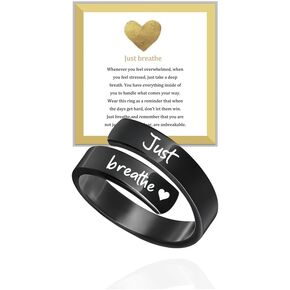 خاتم Just Breathe للنساء، حلقات أمل على شكل قلب قابلة للتعديل للنساء Just Breathe تحفيزية من الفولاذ المقاوم للصدأ منقوشة مجوهرات ملهمة لابنتي الصداقة BFF نادي نسائي الأخوات الفضية in Kuwait