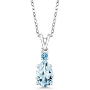 Gem Stone King 925 Sterling Silver Sky Blue Aquamarine and Swiss Blue Topaz Pendant Necklace For Women (1.24 Cttw, Gemstone March Birthstone, Pear Shape 9X6MM, with 18 inch Chain)