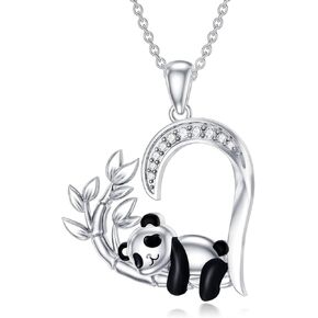 Diamond Panda Necklace for Women 925 Sterling Silver Heart Pendant Necklace Panda Friendship Necklace Diamond Jewelry Birthday Christmas Gift for Her