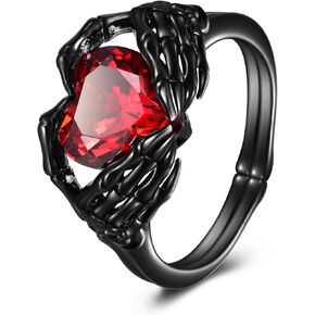 TIGER RIDER Claddagh Ring Sterling Silver Skull Hand Heart Ruby Punk Emo Rings Goth Jewelry Gifts for Women Birthday Halloween
