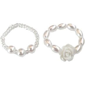 2 pcs White Pearl Flower Adjustable Rings for Women and Handmade Stacking Stackable Beaded Rings