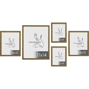 ArtbyHannah 5 Pack Picture Frames Set, Gallery Wall Frame Set, Picture Frames Collage Wall Decor for Home Decor Including 1 PC 11x14, 2 PCS 8x10, 2 PCS 6x8 (Including Extra Fall Wall Art Prints)