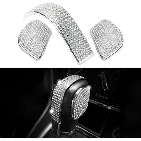 1797 for VW Volkswagen Accessories Bling Jetta Passat Tiguan Golf Atlas Touareg Arteon Eos Gear Shift Knob Cover Trim Parts Sticker Silver Crystal Pack of 3
