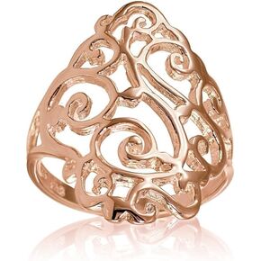 Hoops & Loops 925 Sterling Silver Filigree Celtic Floral Swirl Ring for Women, Silver, Yellow & Rose Gold