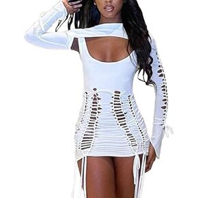 Lancifolium Cut Out Long Sleeve and Tank Dress 2 in 1 Lace Up Bodycon Party Cocktail Club Dresses
