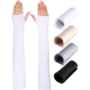 Bememo 4 Pack Sun Protection UV Gloves Fingerless Gloves Women Wrist Length Cotton Gloves Sun Block Driving Gloves Unisex(Color Set 8, Elbow length)