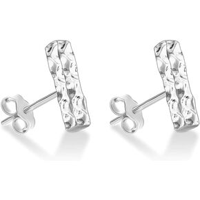 LeCalla 925 Steling Silver Hammered Earrings for Women | Lightweight Handcrafted Earrings | Minimalist Handmade Classic Texture Stud Drop Earrings for Women