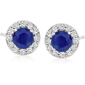 Ross-Simons 1.30 ct. t.w. Sapphire and .36 ct. t.w. Diamond Stud Earrings in 14kt White Gold