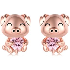 925 Sterling Silver Cute Animal Stud Earrings for Women Mushroom Frog/Fox/Cow/Sloth/Koala Earrings Stud for Womens Animal Stud Earrings for Sensitive Ears Hypoallergenic (Pig)